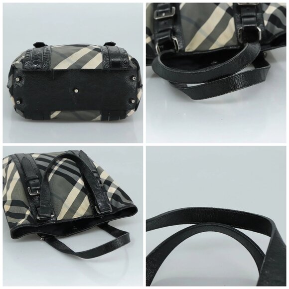 BURBERRY Nova Check Tote Bag PVC Enamel Gray Black Auth 111120 - Picture 14 of 16